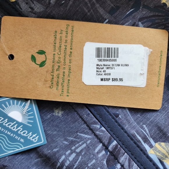 Travis Mathew Board Shorts Mens 40 Blue Floral Tropical Hawaiian Becan Ruins NEW - Picture 4 of 12